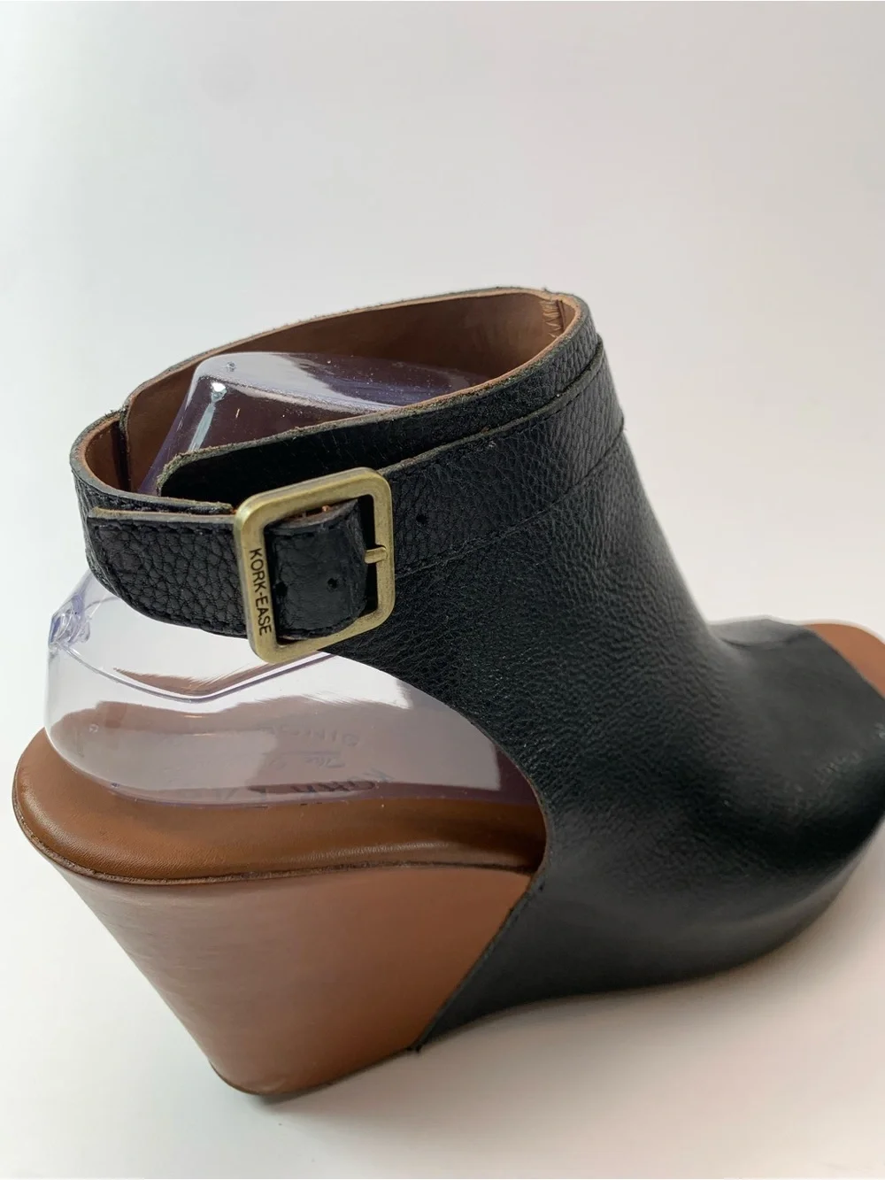 Kork-Ease Womens Boho Black Leather Open Toe Wedge Sandals Ankle Strap Y2K 10M
